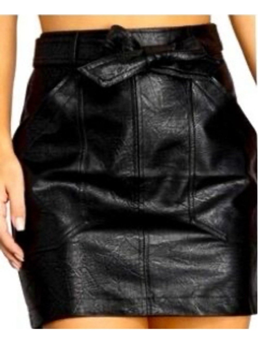 Stella Luce Faux Leather Stretch Mini Skirt Size L Black Croc Scale Print NWT
